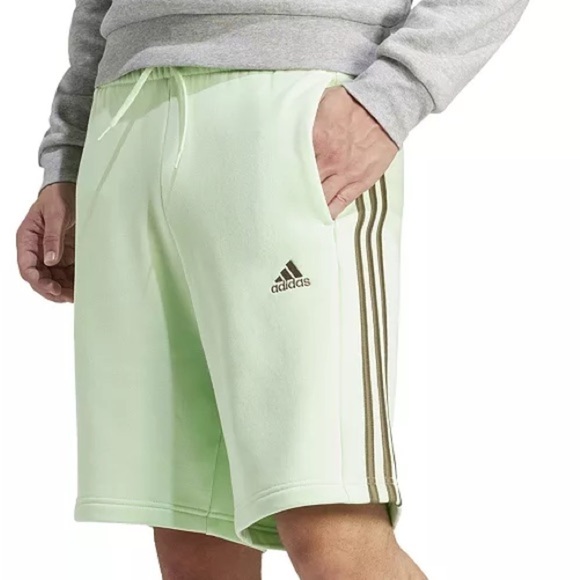 Adidas Men's 3-Stripes 10" Fleece Short Blue Drawstring Elastic Waist shorts - Picture 14 of 16